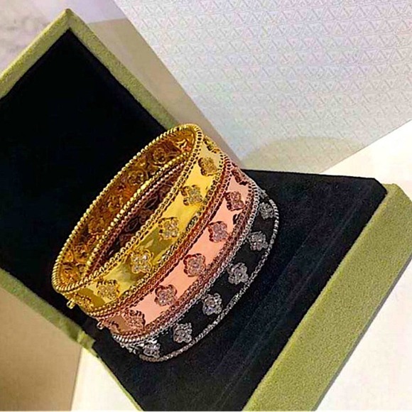 Platinum Four Leaf Bracelet Matching Ring Set - Picture 7 of 9